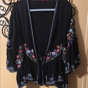 Embroidered Black Floral Kimono and/or wrap top by Johnny Was. EUC worn once.